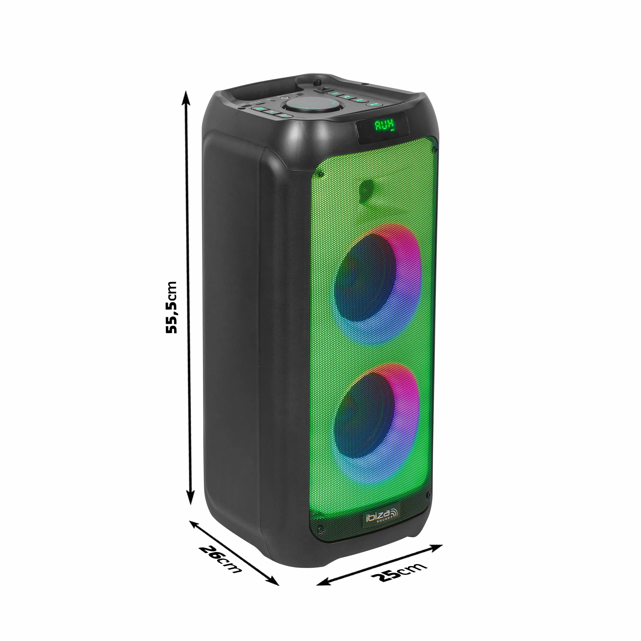 Ibiza - WAVE6 - Głośnik akumulatorowy 250W/2x5,25" z Bluetooth, USB i microSD - Efekt WAVE LED i bezprzewodowe połączenie TWS - Czarny