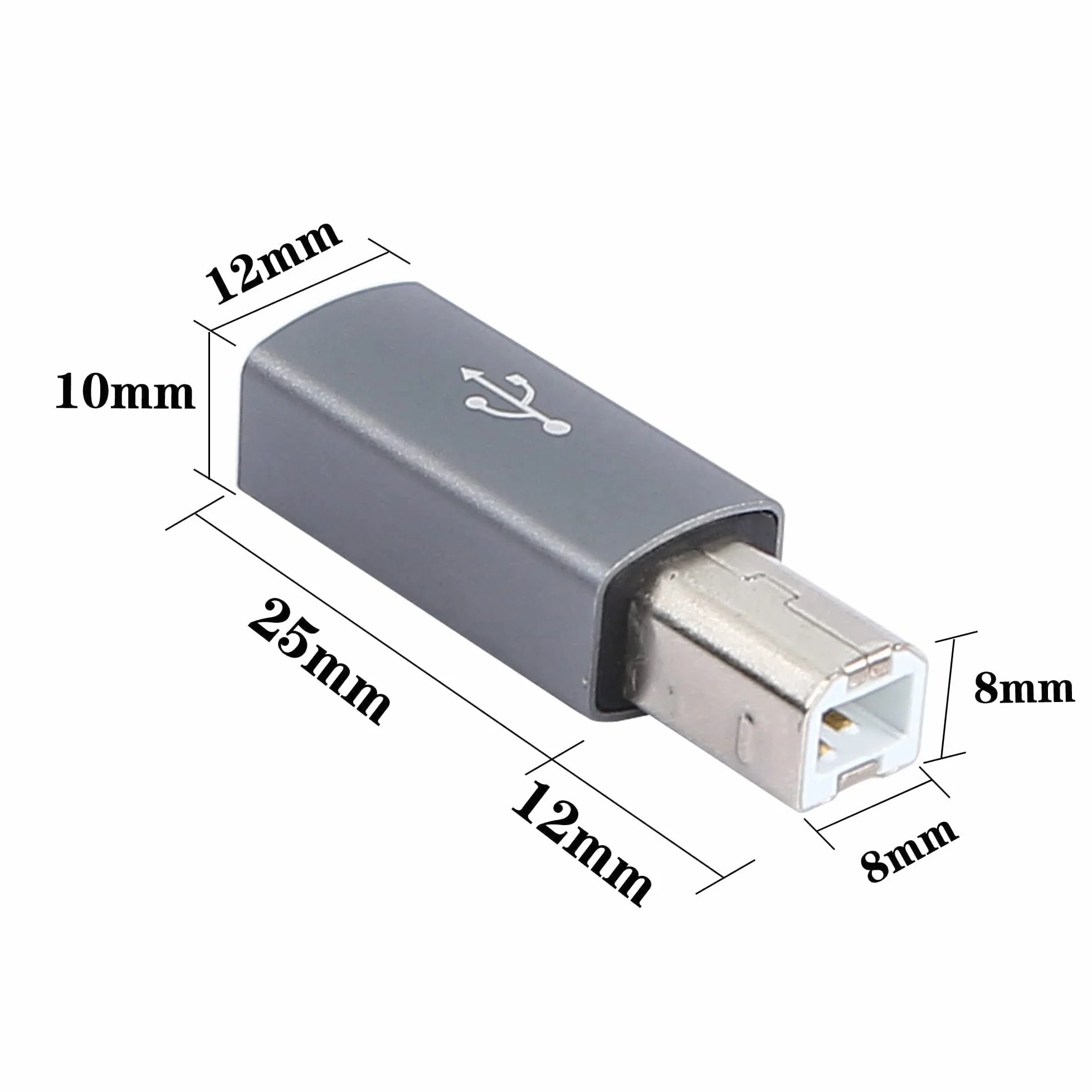 QIANRENON USB C żeński na midi adapter typu C na męski USB B adapter do drukarki MIDI elektryczny syntezator fortepianu i więcej urządzeń typu C / laptopa 2 szt. szary