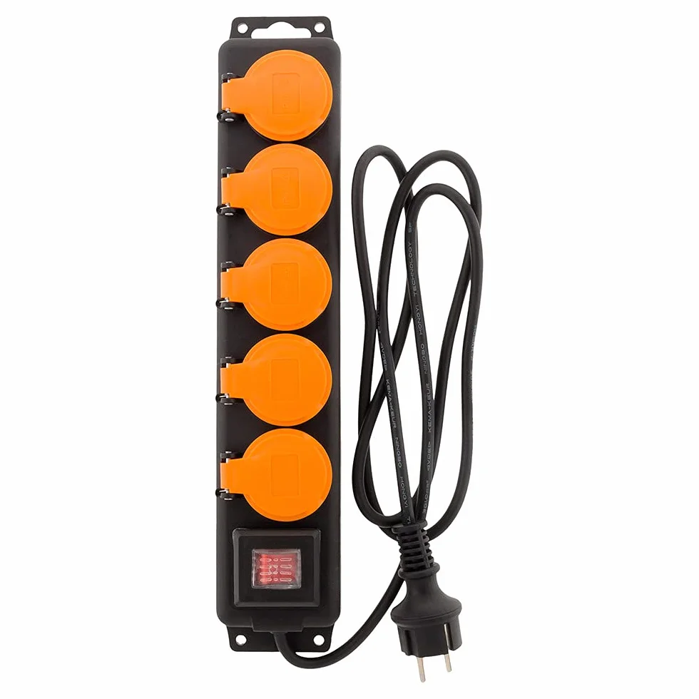 Zenitech Blok wodoodporny IP44 5 gniazd 16A 2P+T z klapkami i przełącznikami - 1,5 m kabel HO5RRF 3G1