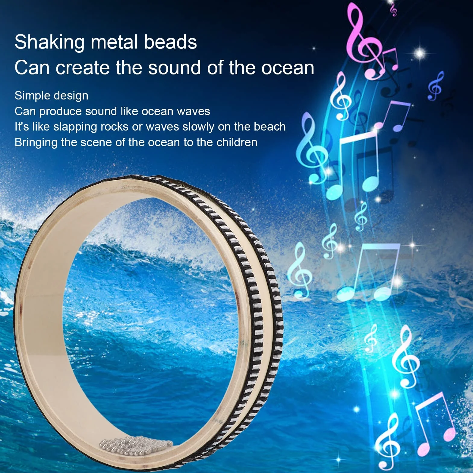 Bębny Wave Bead, Natural Color Ocean Drum Maple Dobrze ustrukturyzowane 6,1 cala dla dziecka