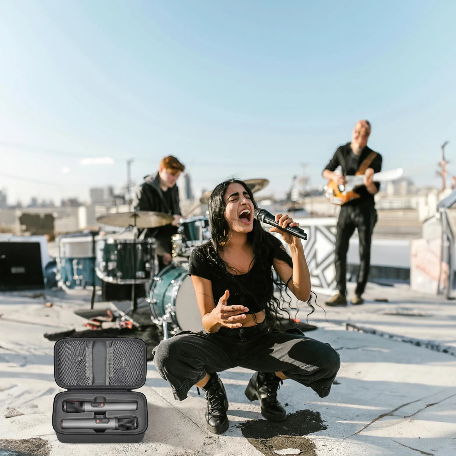 Boobowl Etui na mikrofon Bluetooth, kompatybilne z JBL PartyBox Wireless Mic J2X, przenośny mikrofon do wielokrotnego ładowania, odbiornika, adaptera (tylko torba), szary, przechowywanie
