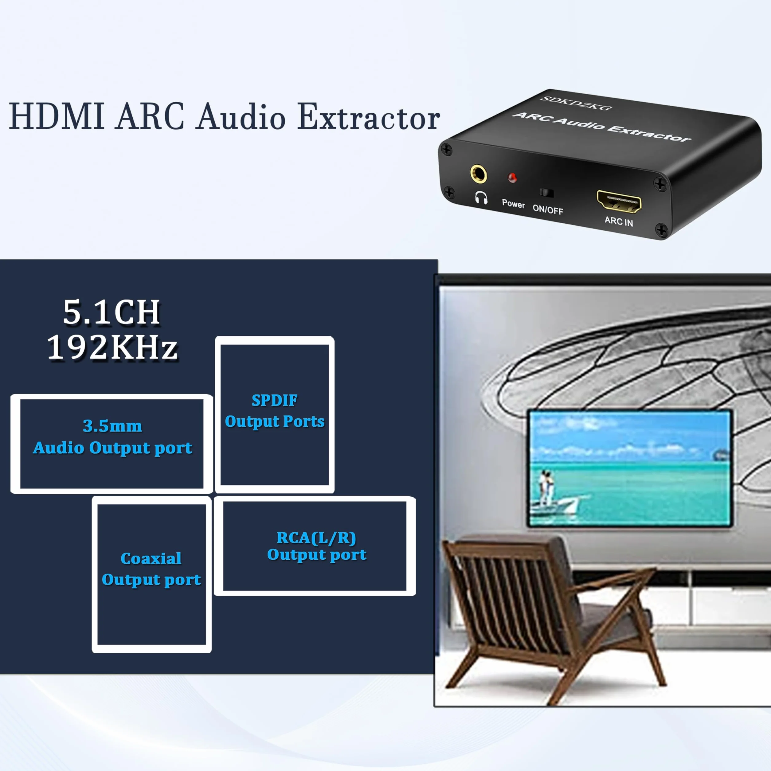 HDMI ARC Audio Konwerter, HDMI ARC Ekstraktor Adapter z Cyfrowy Optyczny Toslink SPDIF Koncentryczny oraz Analogowe RCA L/R 3,5 mm Stereo Audio Konwerter dla HDTV Wzmacniacz Soundbar Głośnik