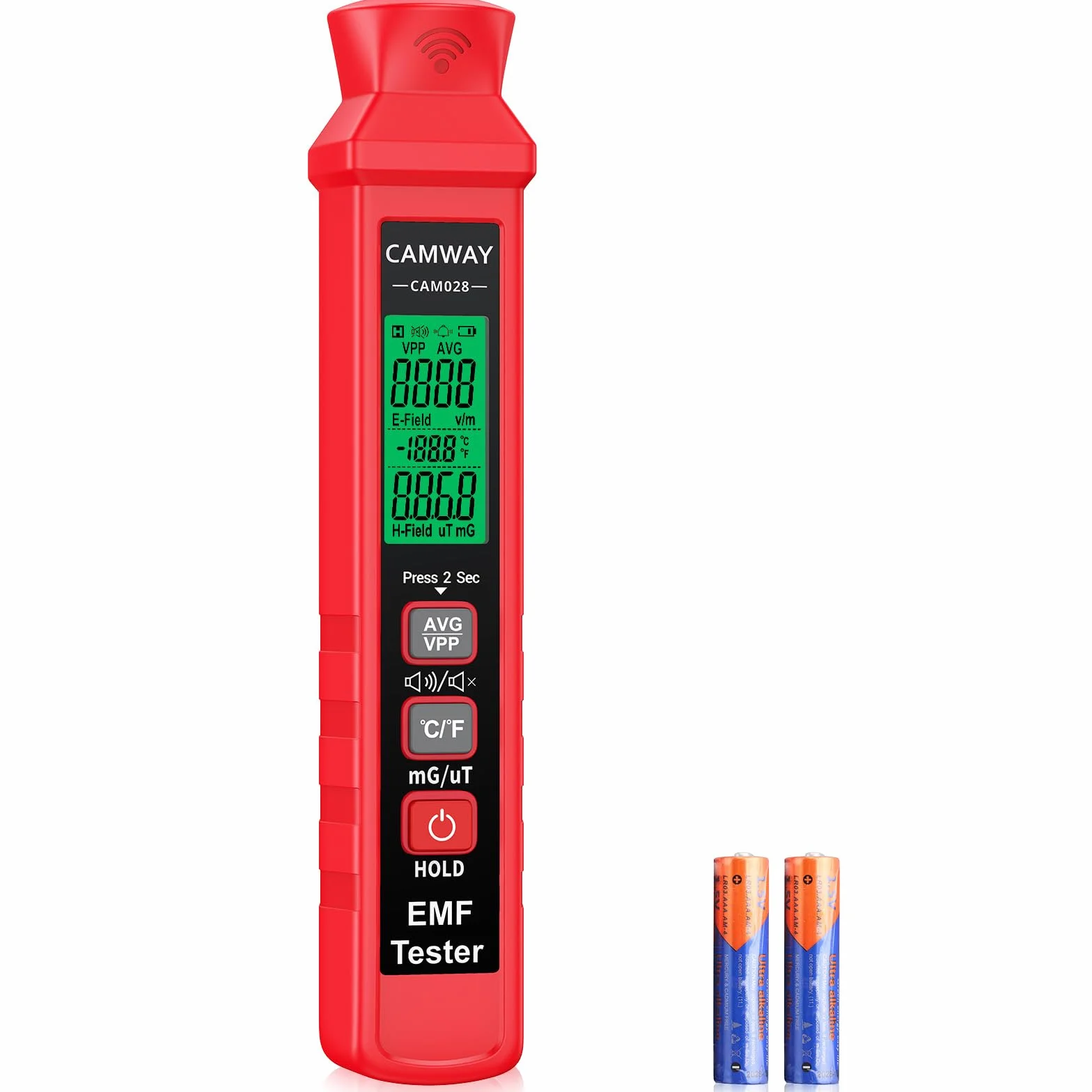 CAMWAY Miernik EMF, mini cyfrowy miernik EMF LCD do pola elektrycznego i pola magnetycznego, ręczny miernik EMF z podwójnym alarmem dźwiękowym i światłem, miernik EMF do domu, biura, na zewnątrz