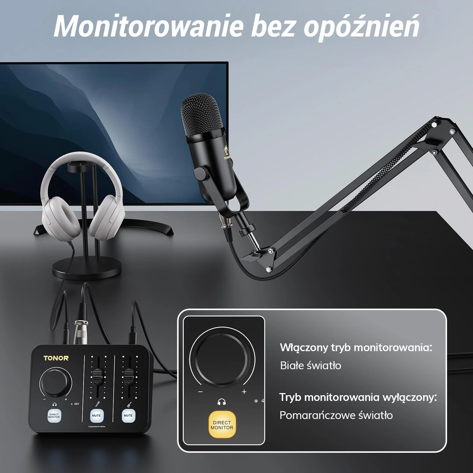Zestaw mikrofonów TONOR do podcastów z interfejsem audio i uchwytem mikrofonowym, mikrofon XLR, mikrofony kondensatorowe, mikser audio, regulator głośności, 3D dźwięk stereo, do nagrań, podcastów