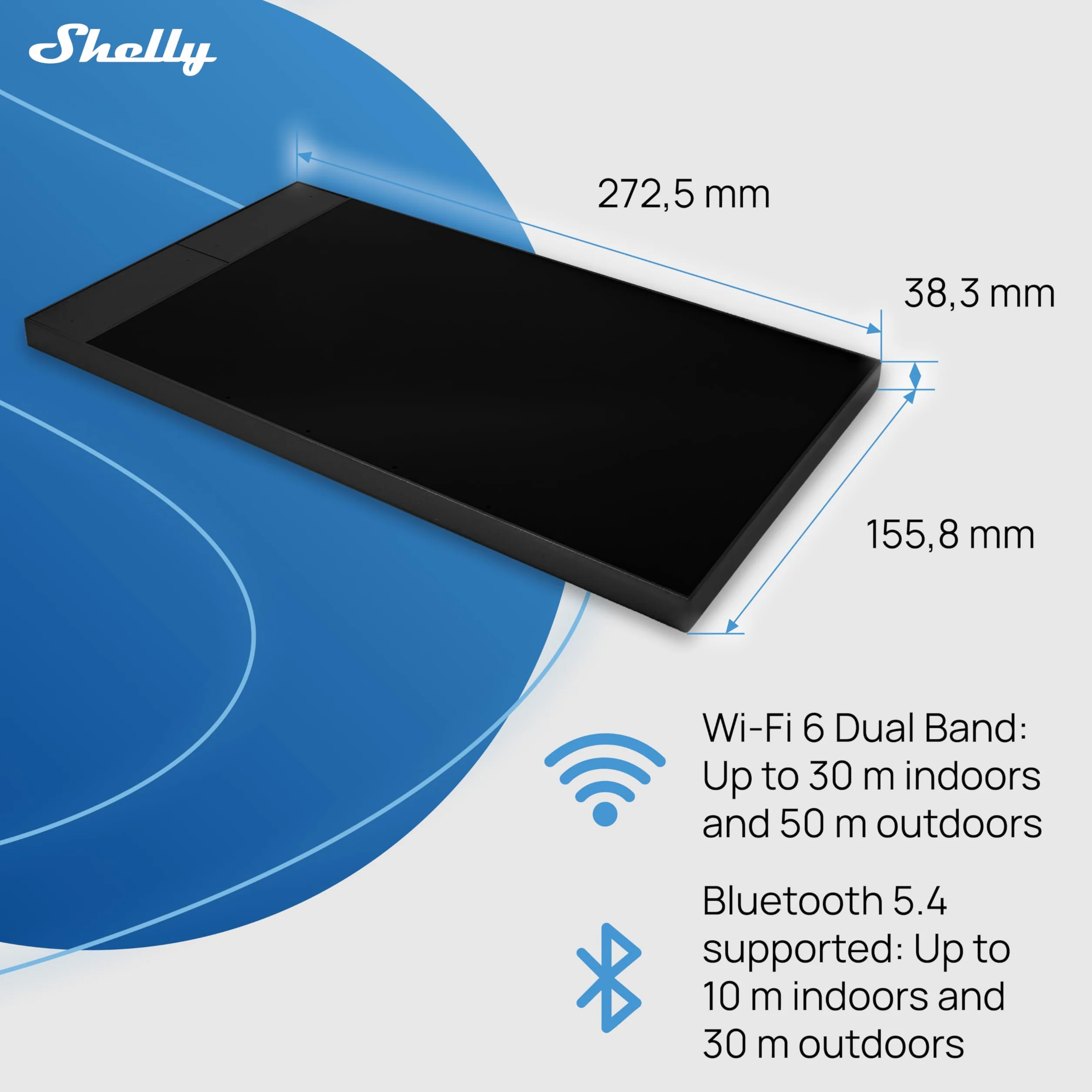 Shelly Wall Display XL czarny – panel sterowania Smart Home, termostat, wbudowany przekaźnik 5A, wymagany przewód neutralny, czujnik LUX, głośnik stereo, centrala sterująca, Alexa i Google Home
