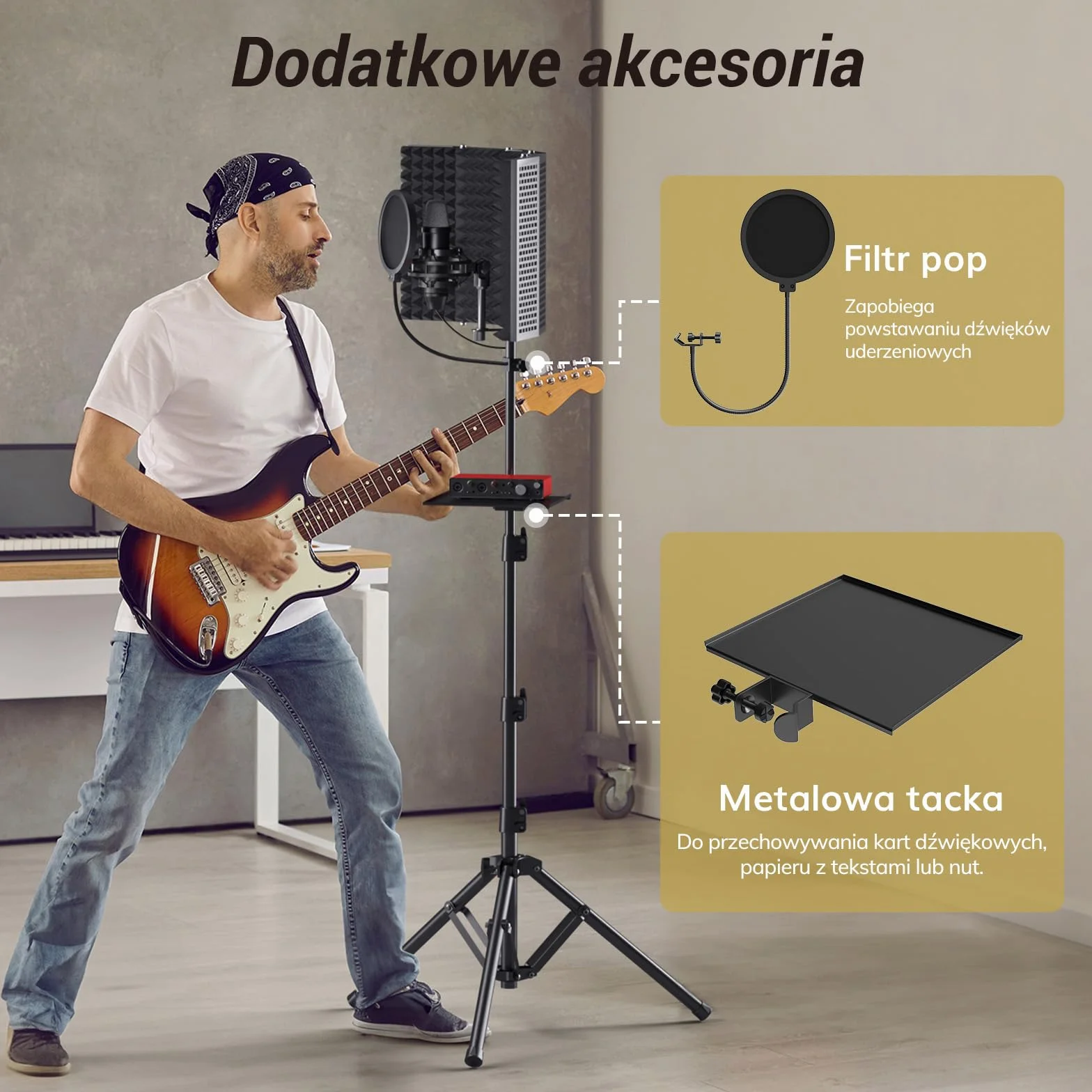 TONOR Zestaw Osłon Izolacyjnych do Mikrofonu, Osłona z Pianki Absorpcyjnej o Wysokiej Gęstości z Filtrem Pop i Statywem, Składana Konstrukcja, Nagrywania, Podcastów
