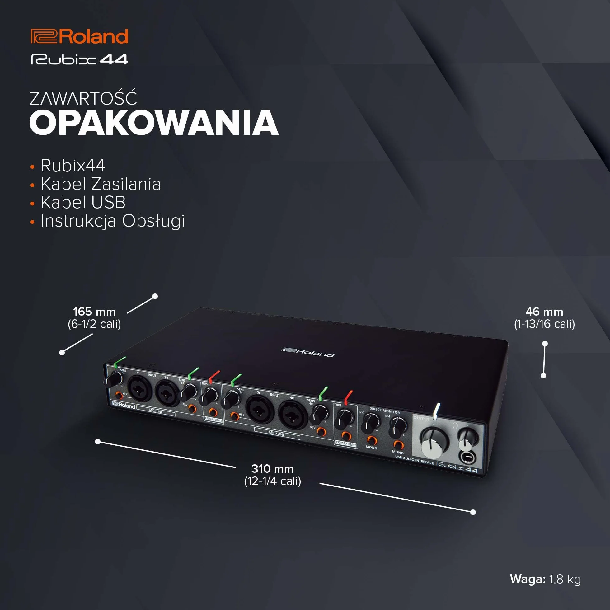 Roland Rubix44 Interfejs Audio USB 4 Wejścia 4 Wyjścia Dźwięk Wysokiej Rozdzielczości Kompaktowy