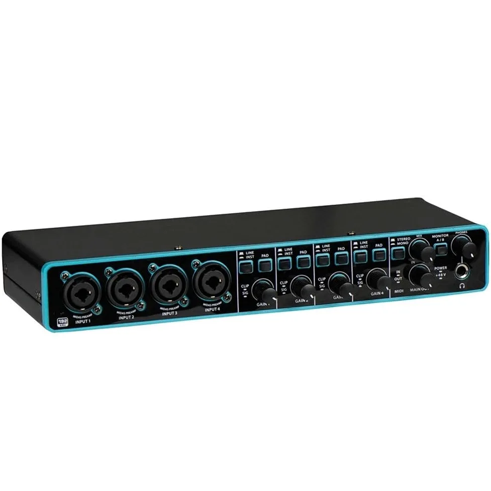 Interfejs audio USB do 4 x 4, przedwzmacniacz mikrofonowy, nagrywanie studyjne | Konstrukcja ABS, kompaktowy rozmiar 33,7 x 15,3 x 9 cm, nagrywanie klasy studyjnej, dla wszechstronnej łączności instrumentów