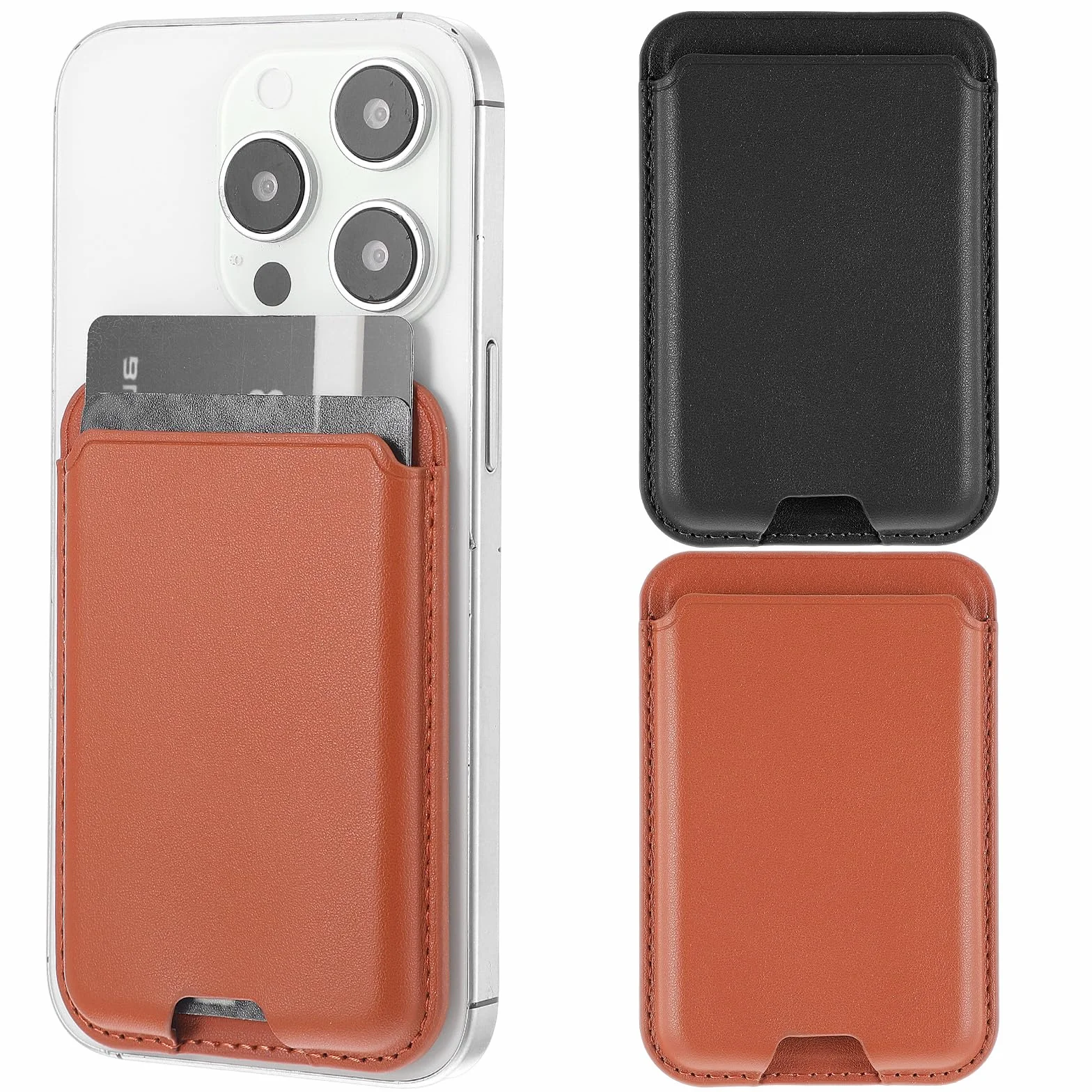 Tyqour 2 sztuki etui na karty do smartfona, etui na karty z samoprzylepnym czarnym i brązowym etui na karty, etui na karty kredytowe na tył telefonu, czarny, 9.4 x 6.3 x 0.8cm, Współczesny
