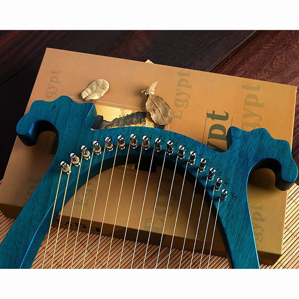 Mahoń, 16 strun, lira, harfa, instrument muzyczny z tuningowym pickupem (niebieski Reindeer)