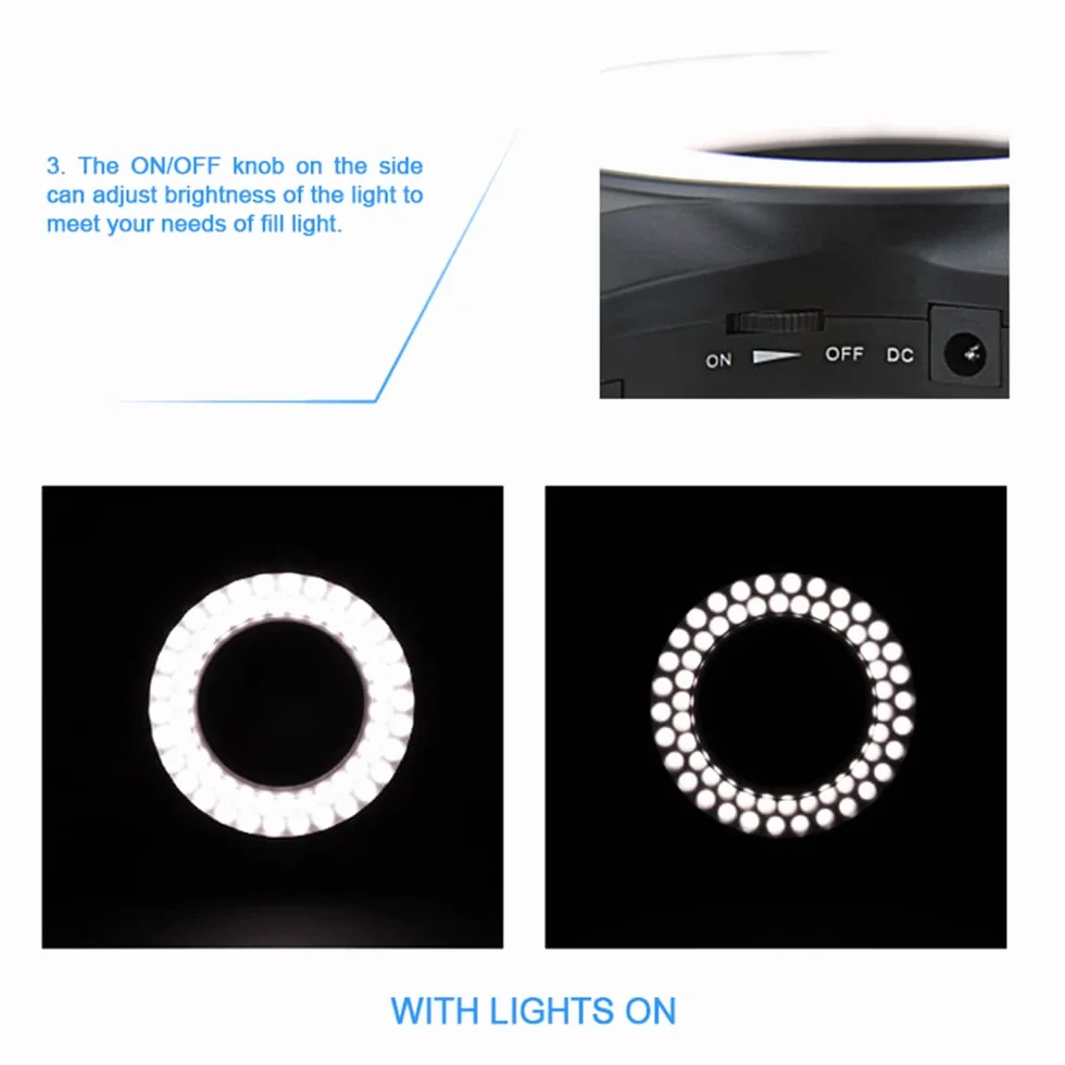 JJC Makro LED lampa pierścieniowa z 60 diodami LED o wysokiej intensywności, dyfuzor lampy błyskowej do obiektywu Canon Sony Nikon Olympus Fuji DSLR, 6 pierścieni dopasowania obiektywu - od 49 mm do