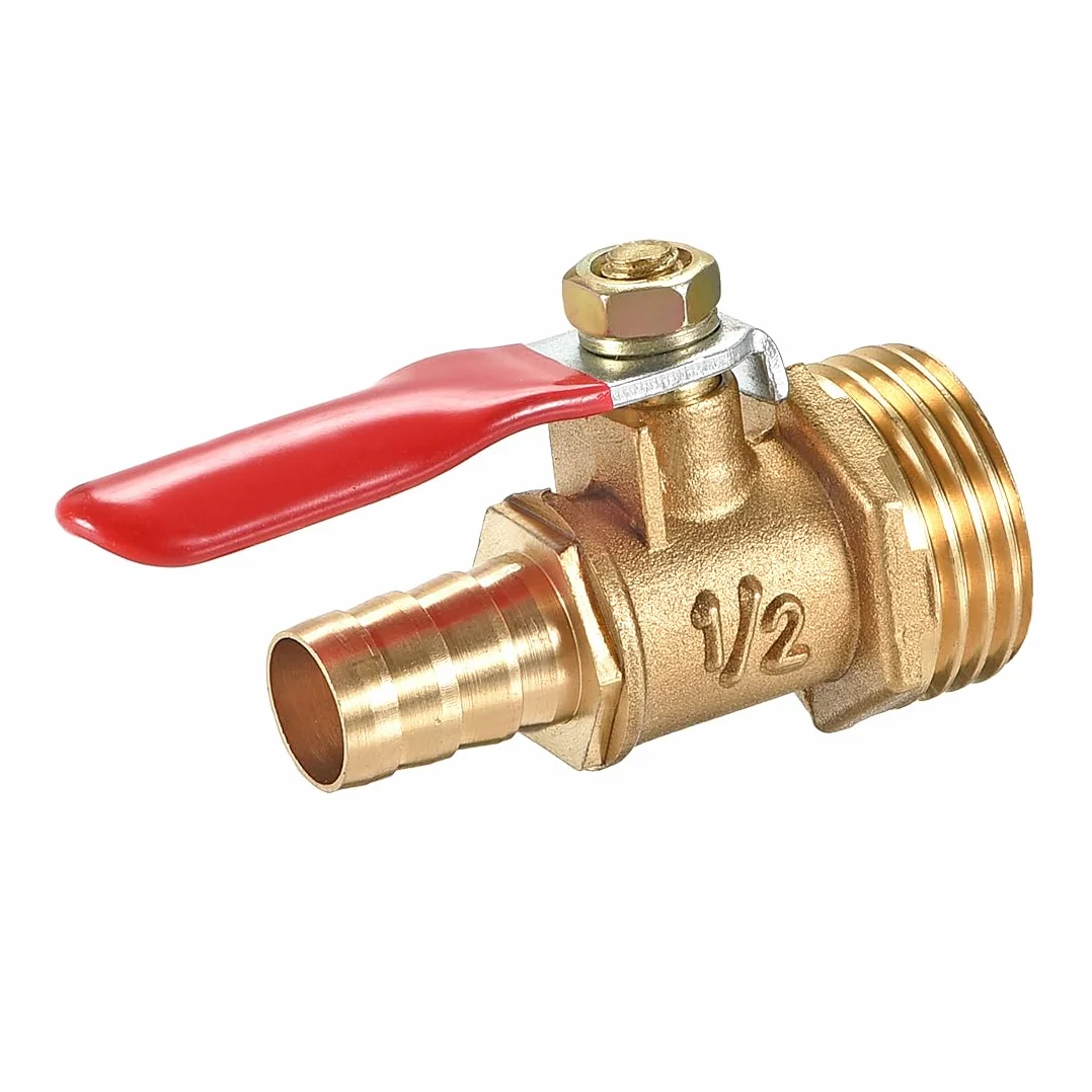 sourcing map Mosiężny zawór kulowy wyłącznik 1/2" NPT gwint zewnętrzny do króćca węża 5/16"