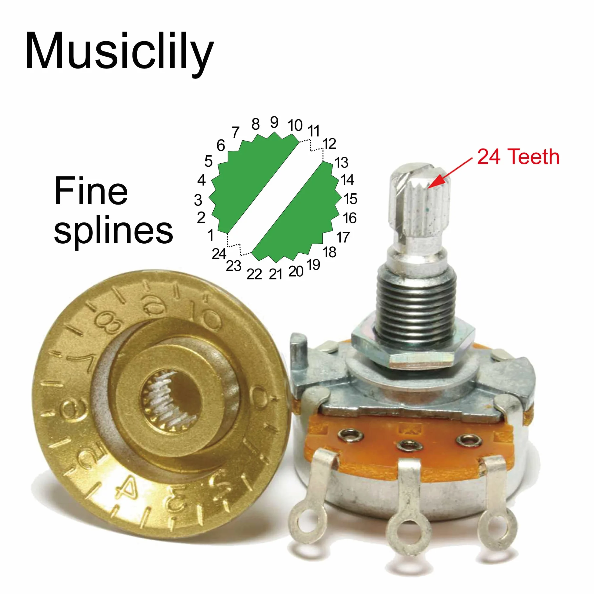 Musiclily Pro Calowa Gałka Potencjometru Jazz Bass do Gitary Basowej USA typu JB, Złoty(3 szt.)