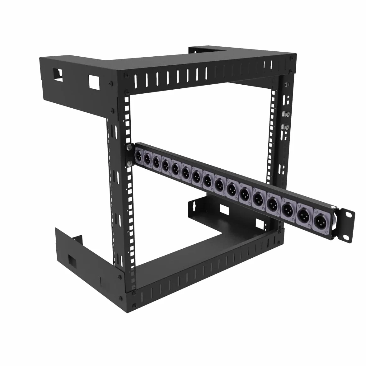 Panel 1U do montażu na zawiasach XLR HDMI 19 cali z 16 wykrojnikami serii D do szafy audio serwera