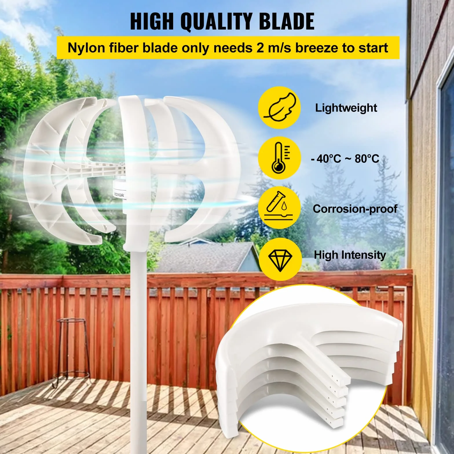 VEVOR Generator wiatrowy, 600 W, 12 V, z turbiną słoneczną, przenośną latarnią