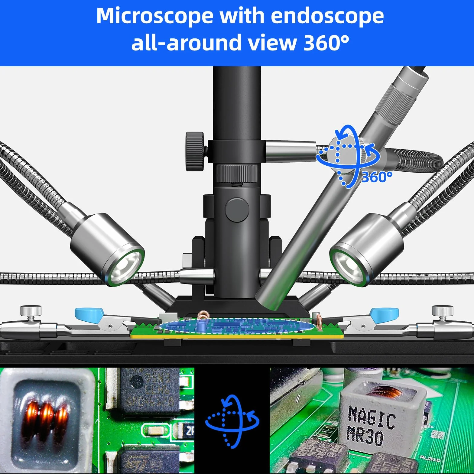 Andonstar AD409 Max cyfrowy mikroskop HDMI ze stacją lutowniczą, endoskopem, 10,1-calowym ekranem LCD, kamera mikroskopowa 300X USB do profesjonalnego lutowania PCB, obsługuje Windows PC