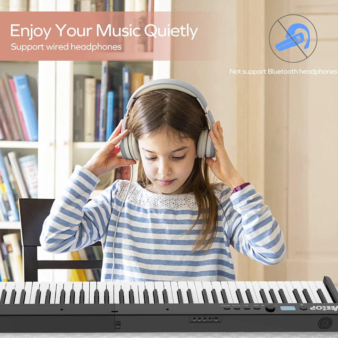 Veetop Składane pianino klawiatury, z 88 klawiszami, przenośne, pełnowymiarowe pianino elektroniczne z Bluetooth, MIDI, akumulator do wielokrotnego ładowania, składane pianino cyfrowe Geat dla początkujących, dzieci, dorosłych