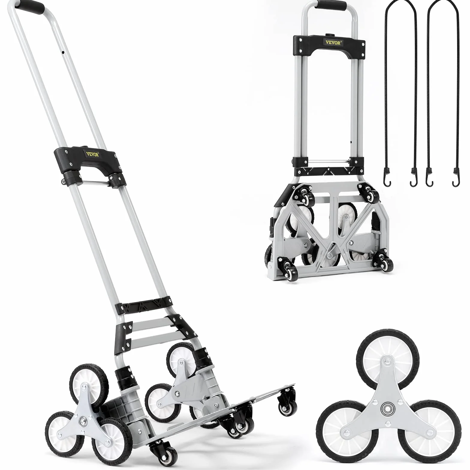 VEVOR Wózek schodowy 50-100 kg Diabeł Składany ze stopu aluminium Wysokość Regulowany uchwyt 82-116 cm 4 koła uniwersalne taca 39x27 cm do magazynu lotniska centrum handlowego