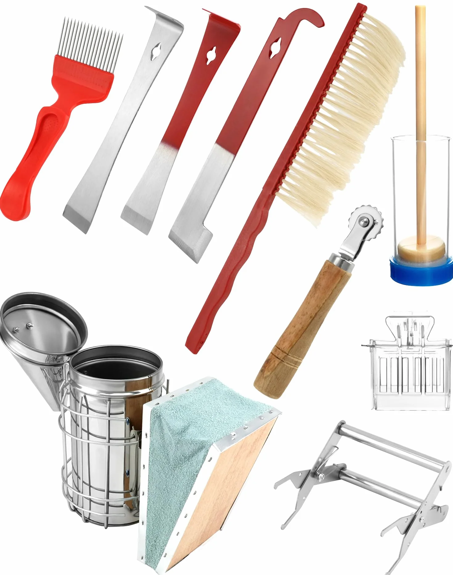 QWORK® 10-częściowy zestaw narzędzi pszczelarskich, sprzęt pszczelarski palacza ula, materiały pszczelarskie