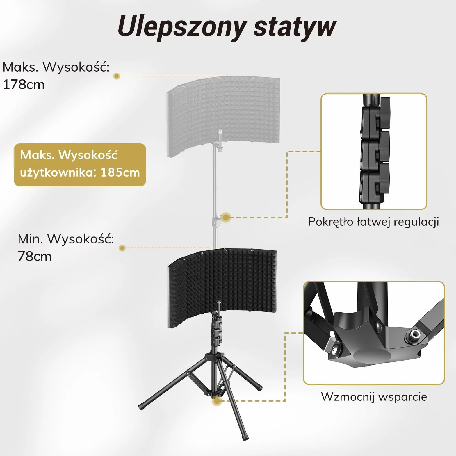 TONOR Zestaw Osłon Izolacyjnych do Mikrofonu, Osłona z Pianki Absorpcyjnej o Wysokiej Gęstości z Filtrem Pop i Statywem, Składana Konstrukcja, Nagrywania, Podcastów