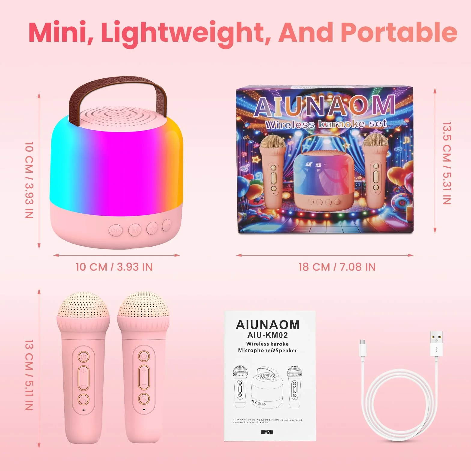 AIUNAOM Karaoke Mikrofony dla Dzieci, 2 Mikrofony, Przenośny Głośnik Bluetooth z LED, 5 Efektów Dźwiękowych, Idealna Zabawka dla Chłopców i Dziewczynek na Święta i Uroczystości