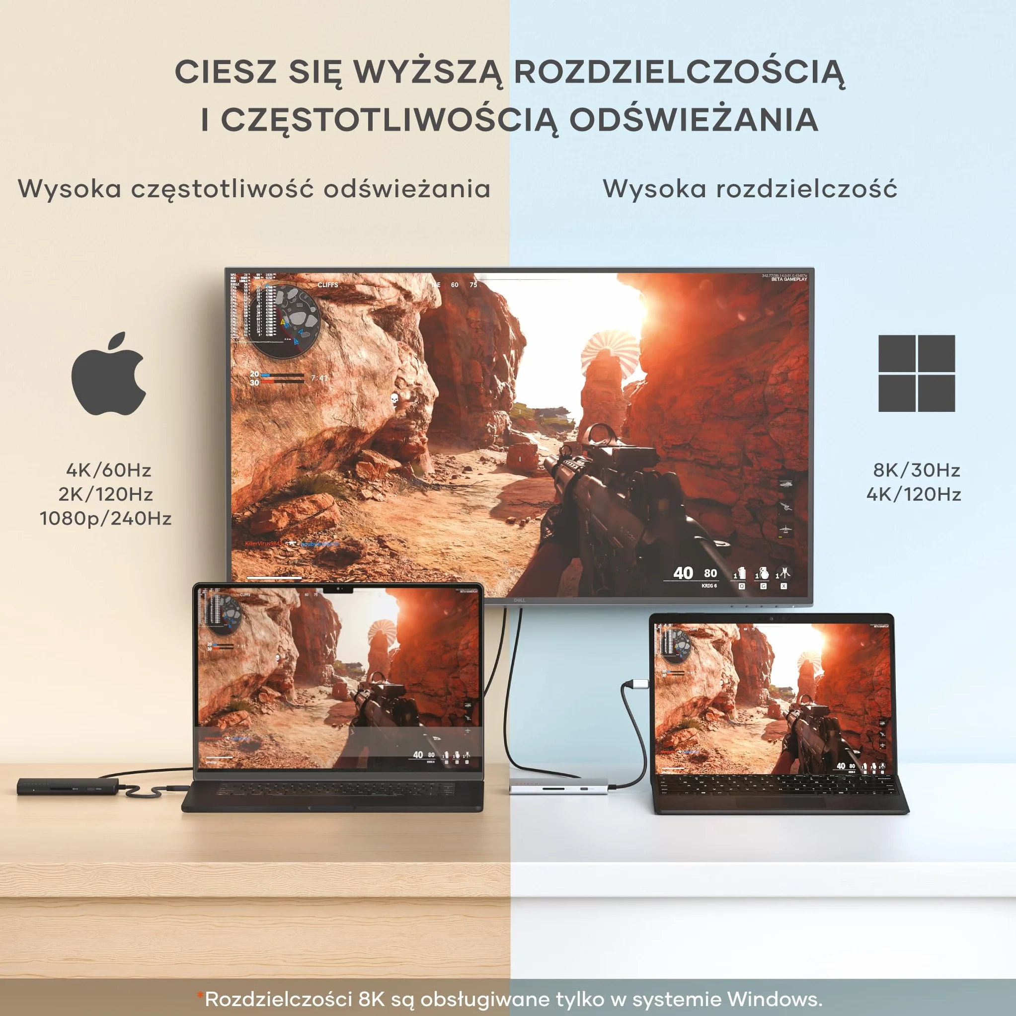 SATECHI Hub USB-C 8 w 1 z Ethernetem, HDMI 8K@30Hz, ładowaniem PD 85 W, 4 portami USB-C 10 Gb/s, transferem danych i czytnikiem kart SD UHS-II do MacBooków Air/Pro/Neo, komputerów PC i innych