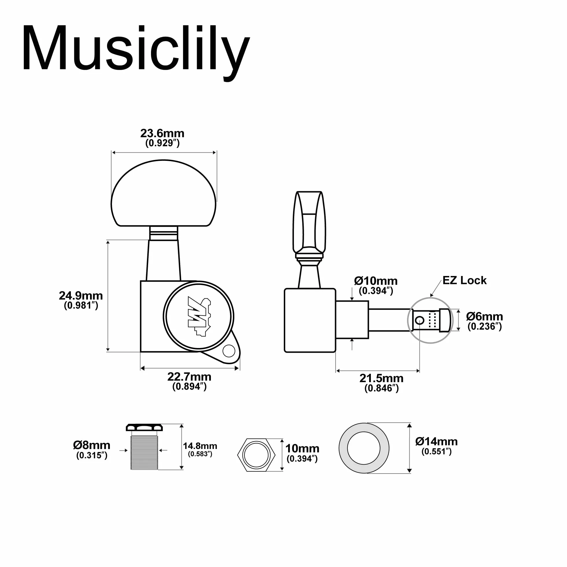 Wilkinson WJN03 3L+3R E-Z-LOK Klucze Gitaryowe Tunery Kołki do Strojenia do Gitary Akustycznej Elektrycznej Epiphone Les Paul SG, Chrom