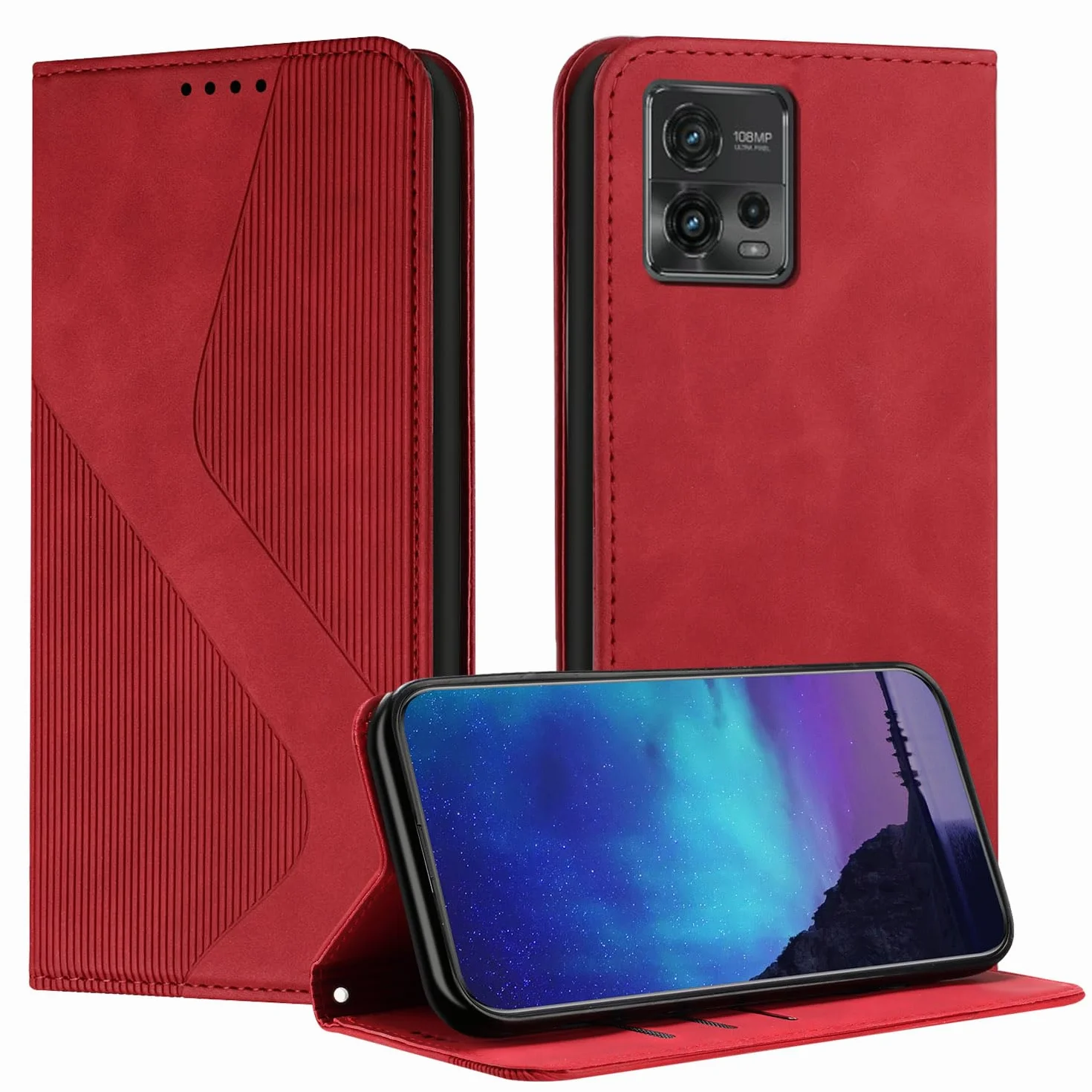 Etui na Motorola Moto G72 5G Portfel z klapką ze skóry PU, [3 miejsca na karty] [zamknięcie magnetyczne] [regulowany pasek na ramię] - Czerwony