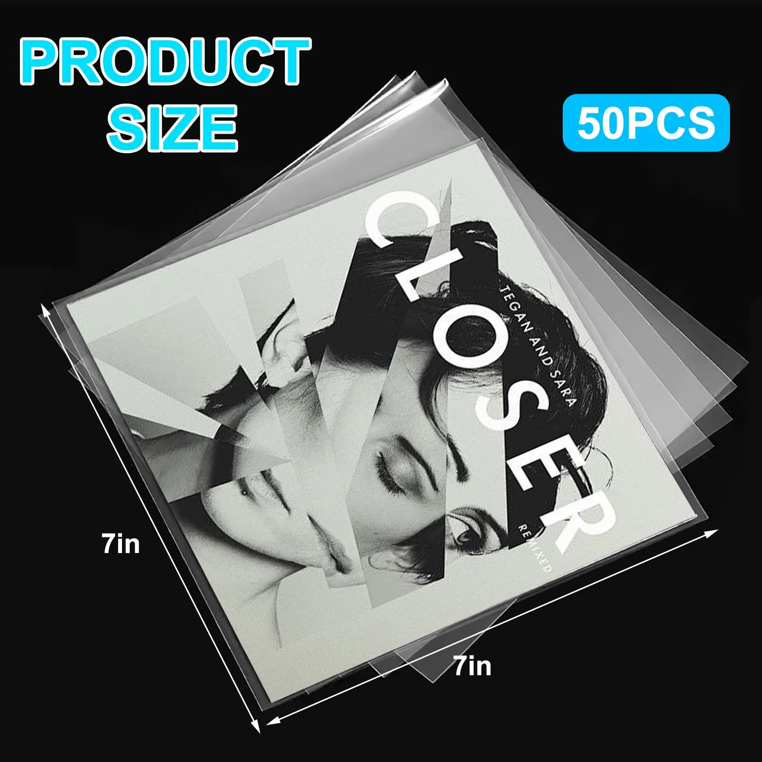 50 sztuk okładek na płyty gramofonowe 7 cali zewnętrzne 185 mm x 185 mm Lp pokrowce ochronne, obudowy LP, osłony na płyty gramofonowe, antystatyczne przezroczyste winylowe rękawy ochronne do 7"