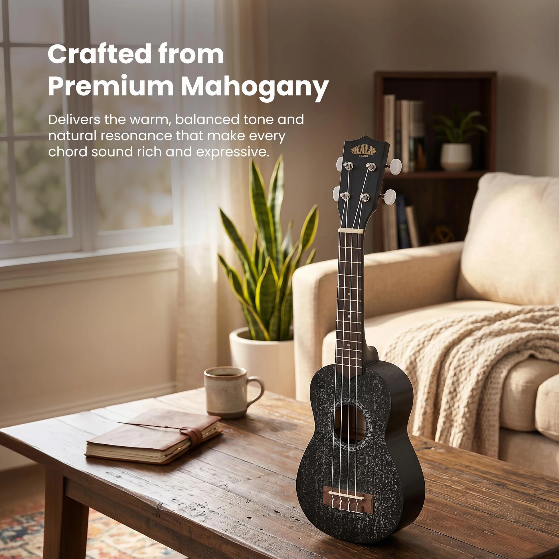 Kala Satynowe mahoniowe ukulele sopranowe, czarne (KA-15S-BLK)