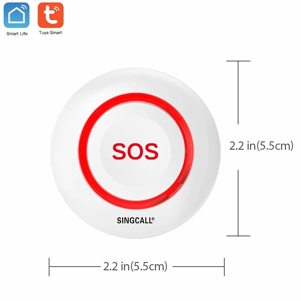 SINGCALL Tuya Wifi Smart Bezprzewodowy System Wywoływania Pagerów dla Opiekunów Osobisty system alarmowy Pager dla Domu Starszy Pacjent Seniorzy Niepełnosprawni 1 Wodoodporny Przycisk SOS 1 Odbiorca