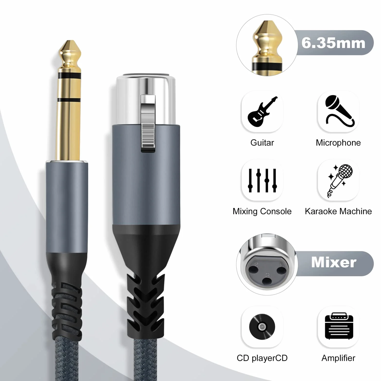 Twozoh XLR żeński na 1/4 TRS Kabel 1M 2 Pack, Pleciony 6,35 mm gniazdo stereo zbalansowany na 3-pinowy XLR Kabel mikrofonowy