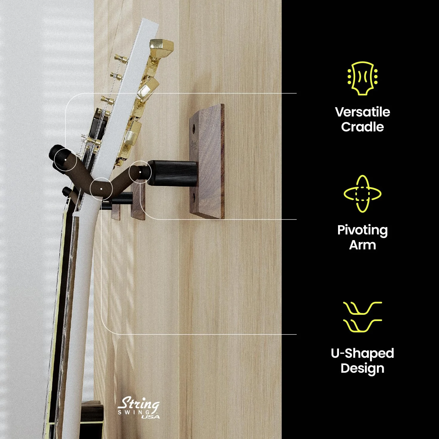String Swing CC01K - uchwyt ścienny na gitarę - czarny orzech włoski