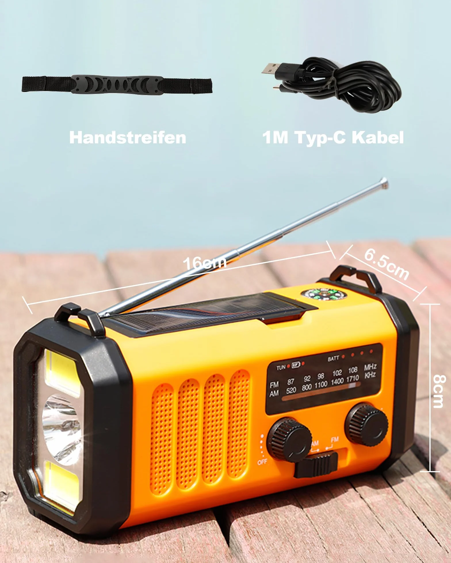48100mWh/13000mAh Solarne Radio Awaryjne z Korbą Ręczną, 4 Kierunkowy Przenośny Akumulator AM FM Radio,ładowarka do Telefonu,Latarka i Lampka do Czytania,SOS,Kompas dla Przetrwanie Czarnout Kempingowy