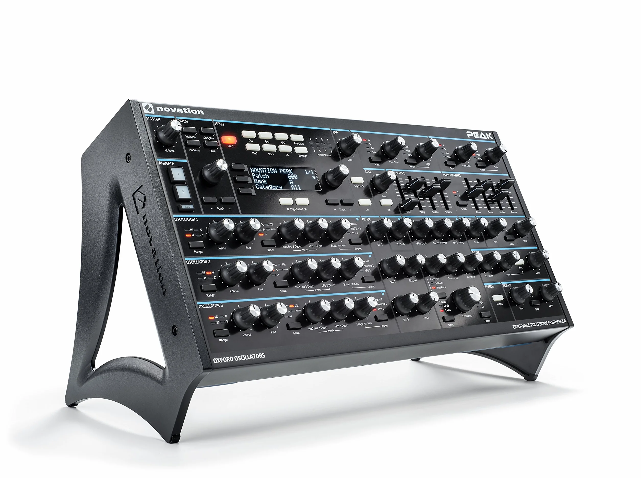 Novation Peak 8-głosowy pulpit polifoniczny syntezator z 2 LFO na głos, 16-gniazdowa matryca modulacyjna, 3 analogowe punkty zniekształceń i efekty cyfrowe