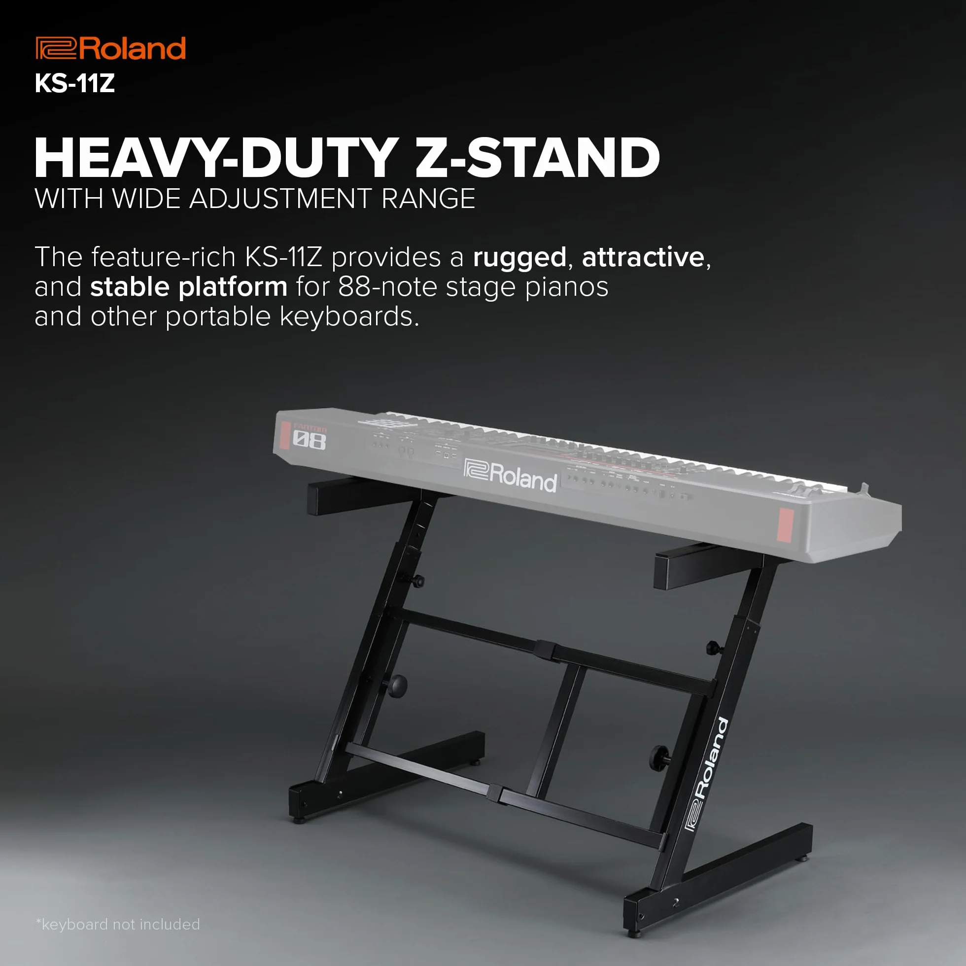 Statyw do Keyboardów Roland KS-11Z | Wytrzymały Statyw Z z Szerokim Zakresem Regulacji dla 88-Klawiszowych Stage Pianin i Innych Keyboardów | Składane, Wyściełane Ramiona Podporowe