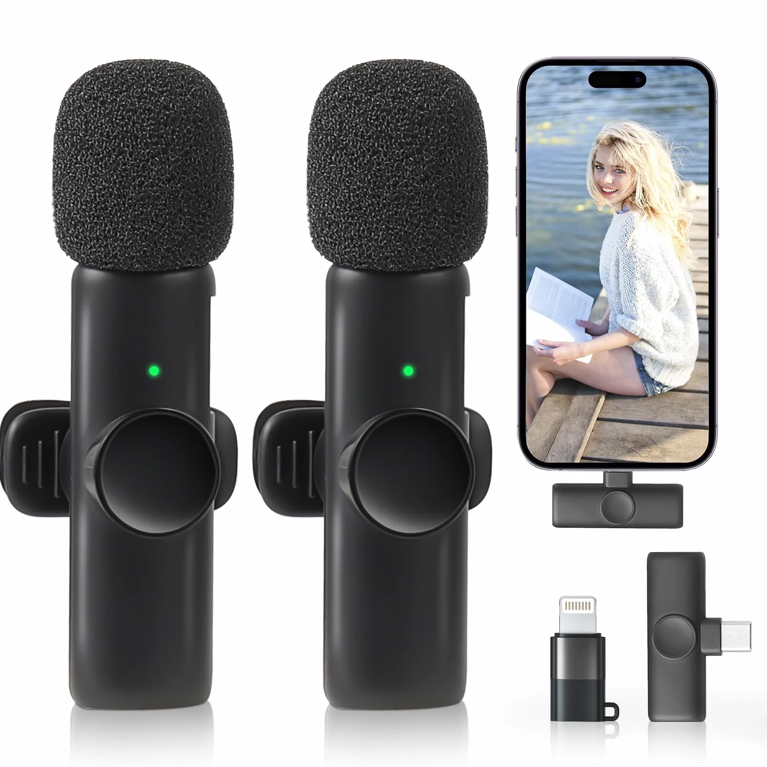 ZWOOS Mikrofon na telefon komórkowy, mikrofon lavalier, plug-and-play, bezprzewodowy mikrofon, wyraźny i bez hałasu, mikrofon Bluetooth, telefon komórkowy do nagrywania wideo, vlogów, streamingu,