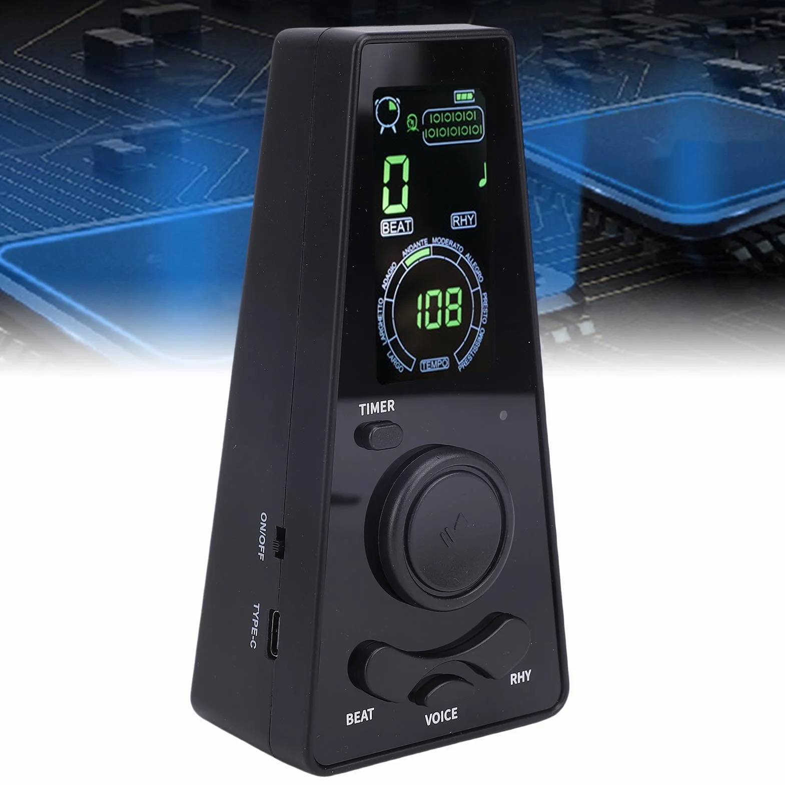 Fockety Cyfrowy metronom, metronom elektroniczny z nabijaniem tempa 40-208 BPM, 9 trybów rytmicznych, wyświetlacz LED, timer, tryb głosowy, perkusji i wszystkich instrumentów