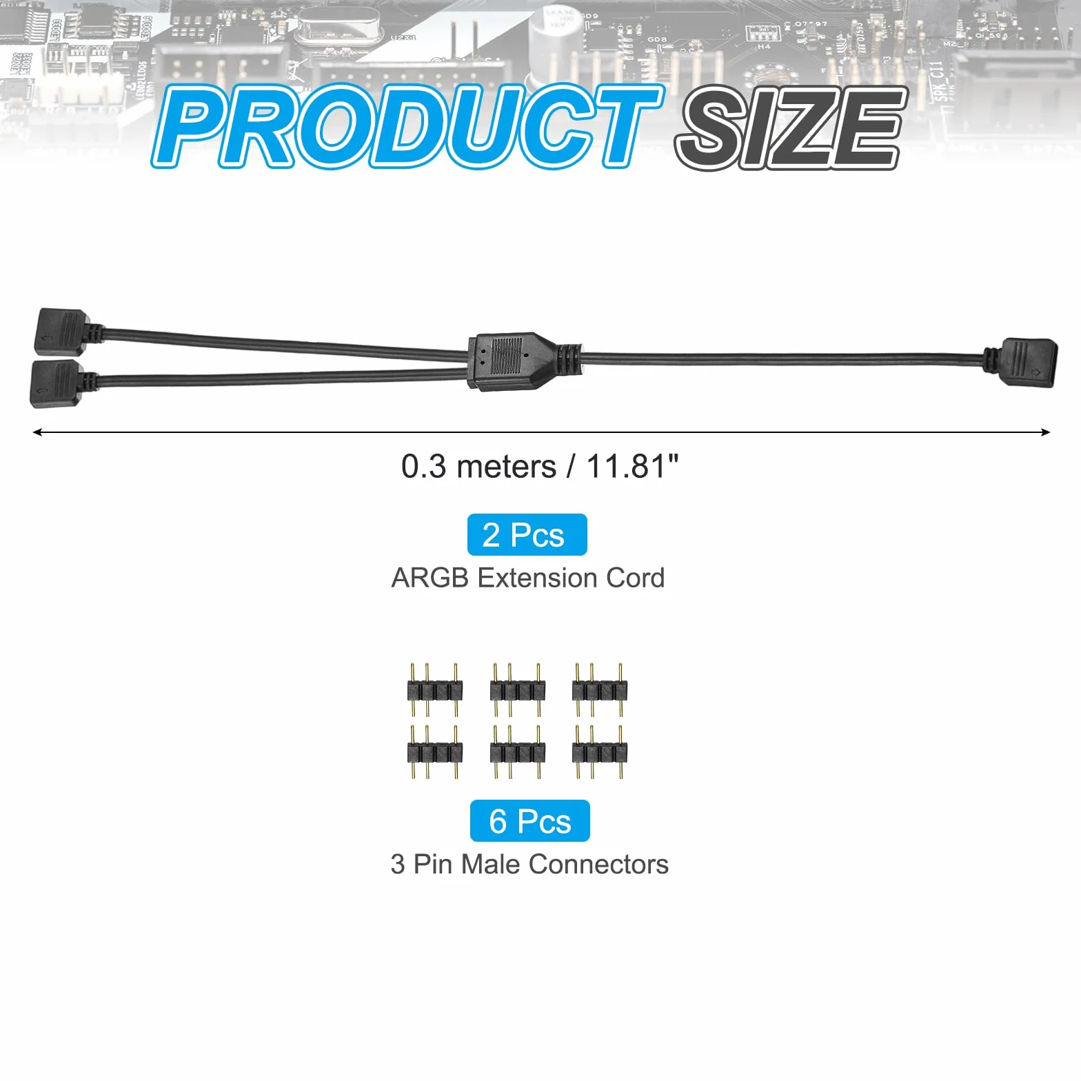 QUARKZMAN 2 szt. Kabel rozdzielacza ARGB, 5V 12" 3-pinowy 1 do 2 Żeński na Żeński Kabel ARGB z 3-pinowymi złączami męskimi do wentylatora PC/świateł LED ARGB, czarny
