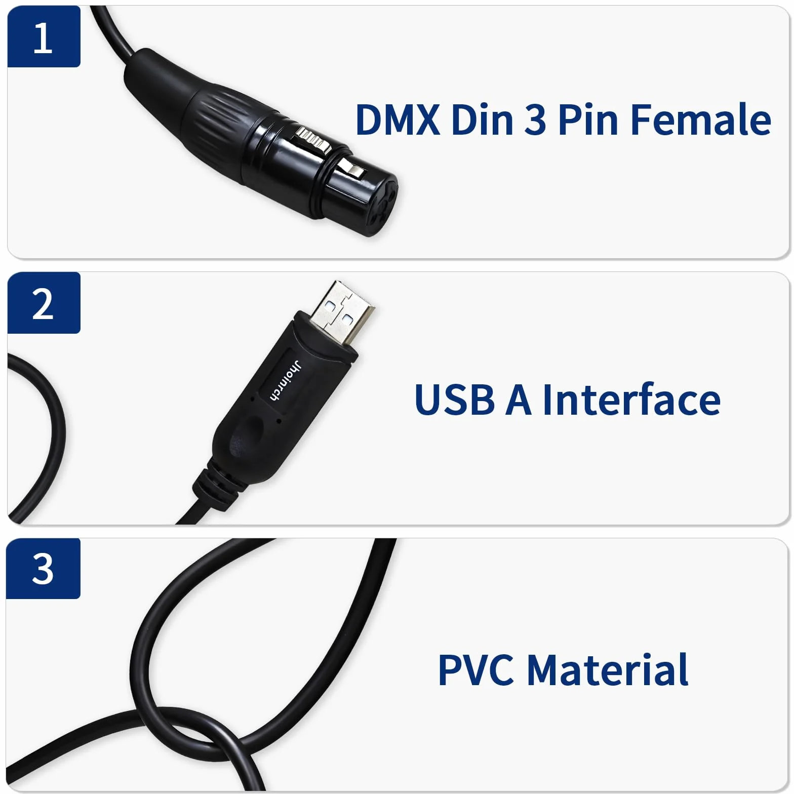 Kabel adaptera interfejsu USB do DMX z chipem FT232RNL – Obsługa Freestyler/QLC+/Dmxcontrol/QLC+/Soundswitch/Lightkey/Lightjams
