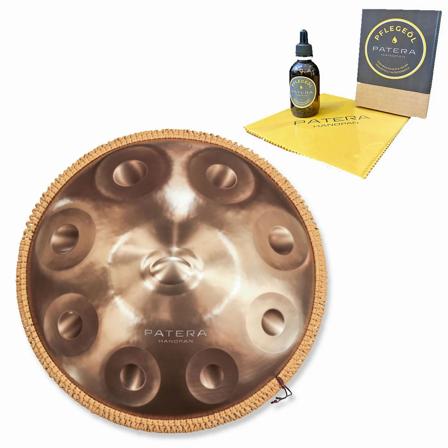 Patera HPDM-10 Handpan Compact 9 tonów D- ze stali nierdzewnej ze środkiem do pielęgnacji