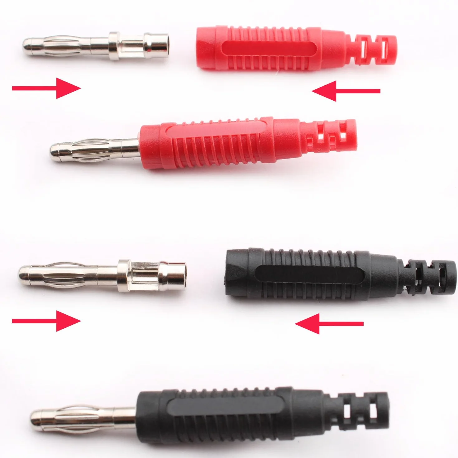 RUNCCI-YUN 10 szt. izolowanych wtyczek bananowych 4 mm, 4 mm wtyk bananowy do przewodów testowych multimetru (czarny niebieski czerwony zielony żółty)