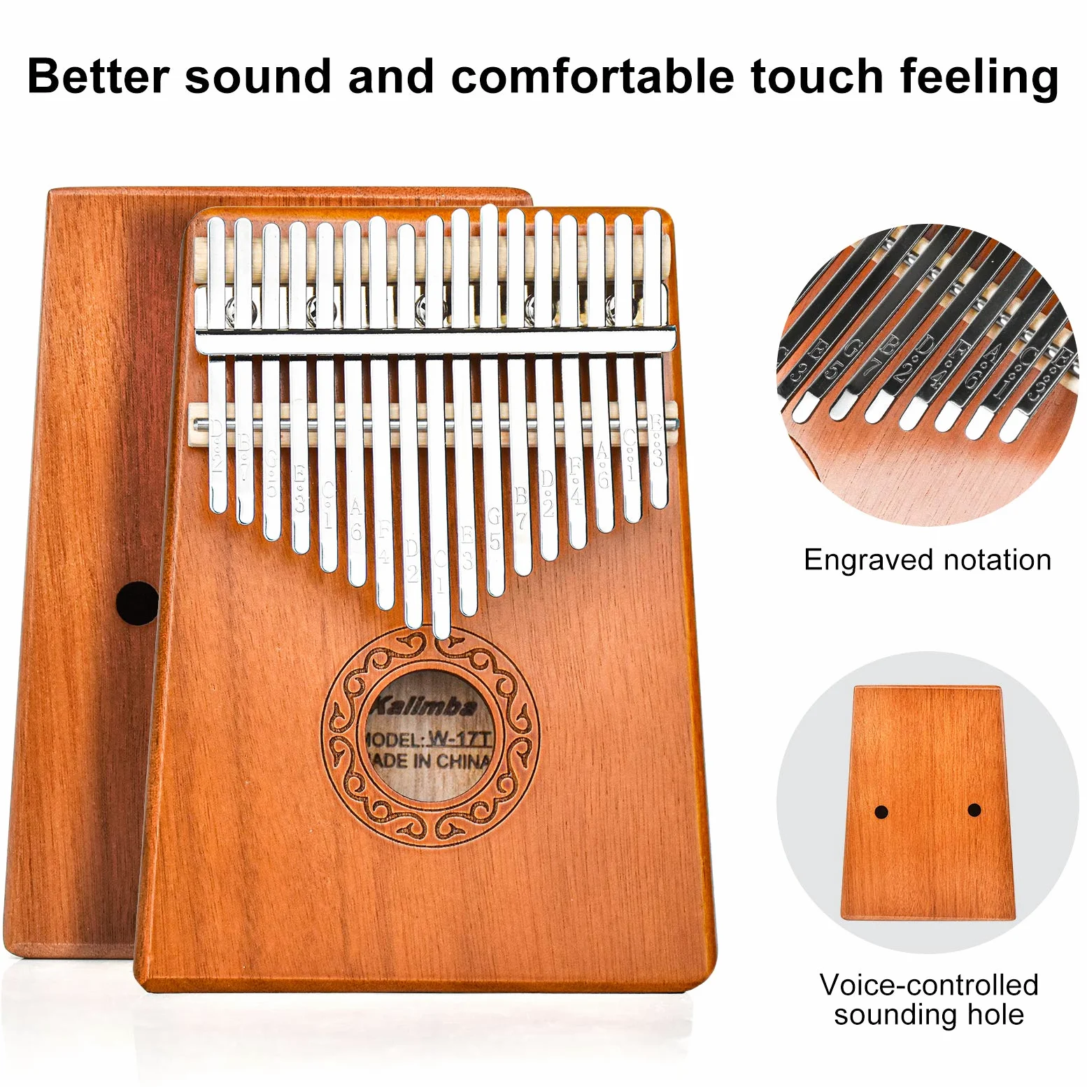 Kalimba Magicsound 17 klawiszy, profesjonalny instrument muzyczny z etui ochronnym, instrukcją, młotem, nutami samoprzylepnymi i osłoną palców Mbira