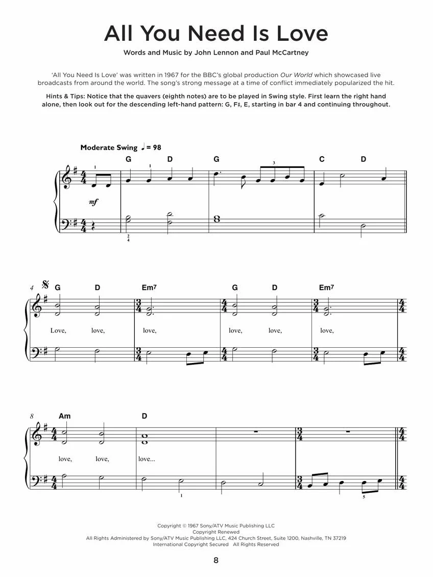 Really easy piano : the beatles collection - 40 titres -