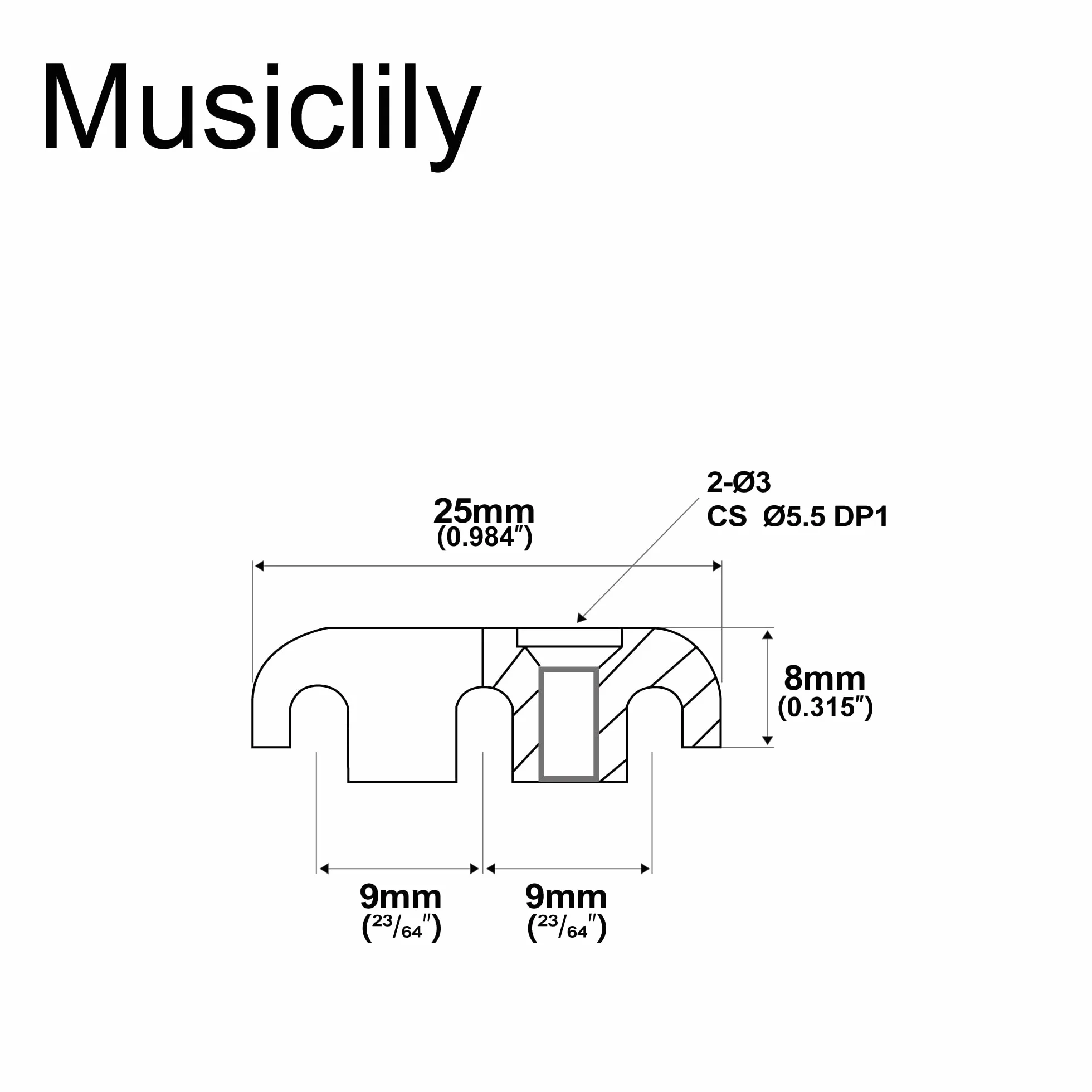 Musiclily Pro 25mm Mosiądz Docisk Strun Basu do 5 Strunowego Gitary Basowej, Czarny