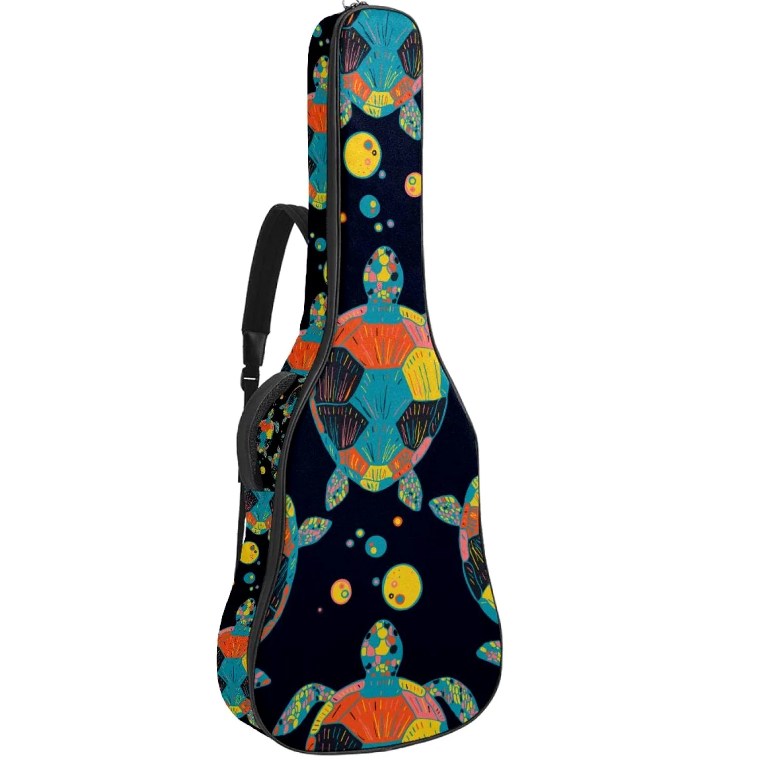 Torba na gitarę akustyczną, wodoodporny plecak na gitarę, gruby, miękki, wyściełany, małe, białe kropki na czarnym etui na gitarę klasyczną, Kolor8, 42.9x16.9x4.7 in, Organizer do torby