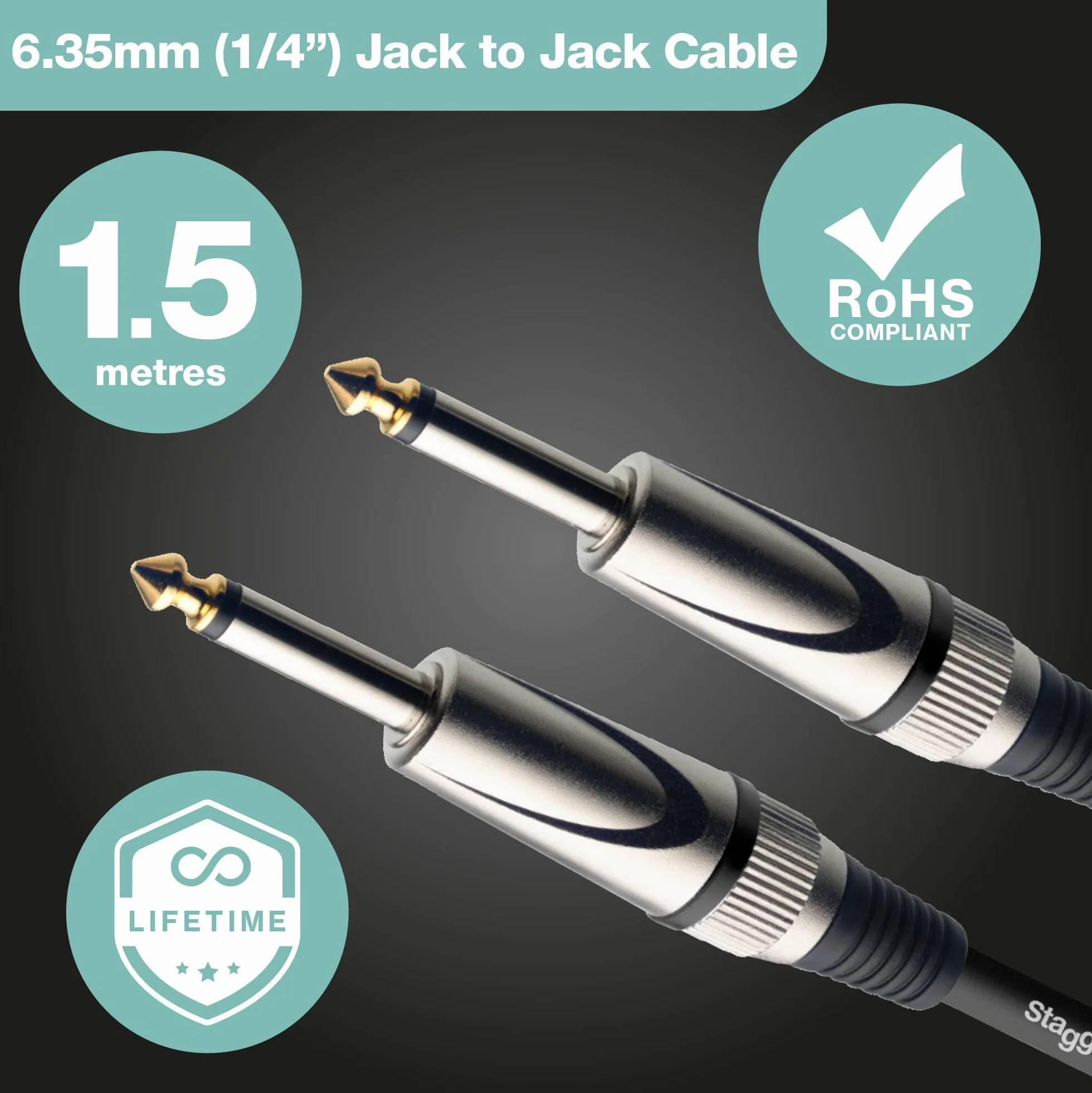 Stagg Kabel Instrumentowy, Czarny, 1.5m