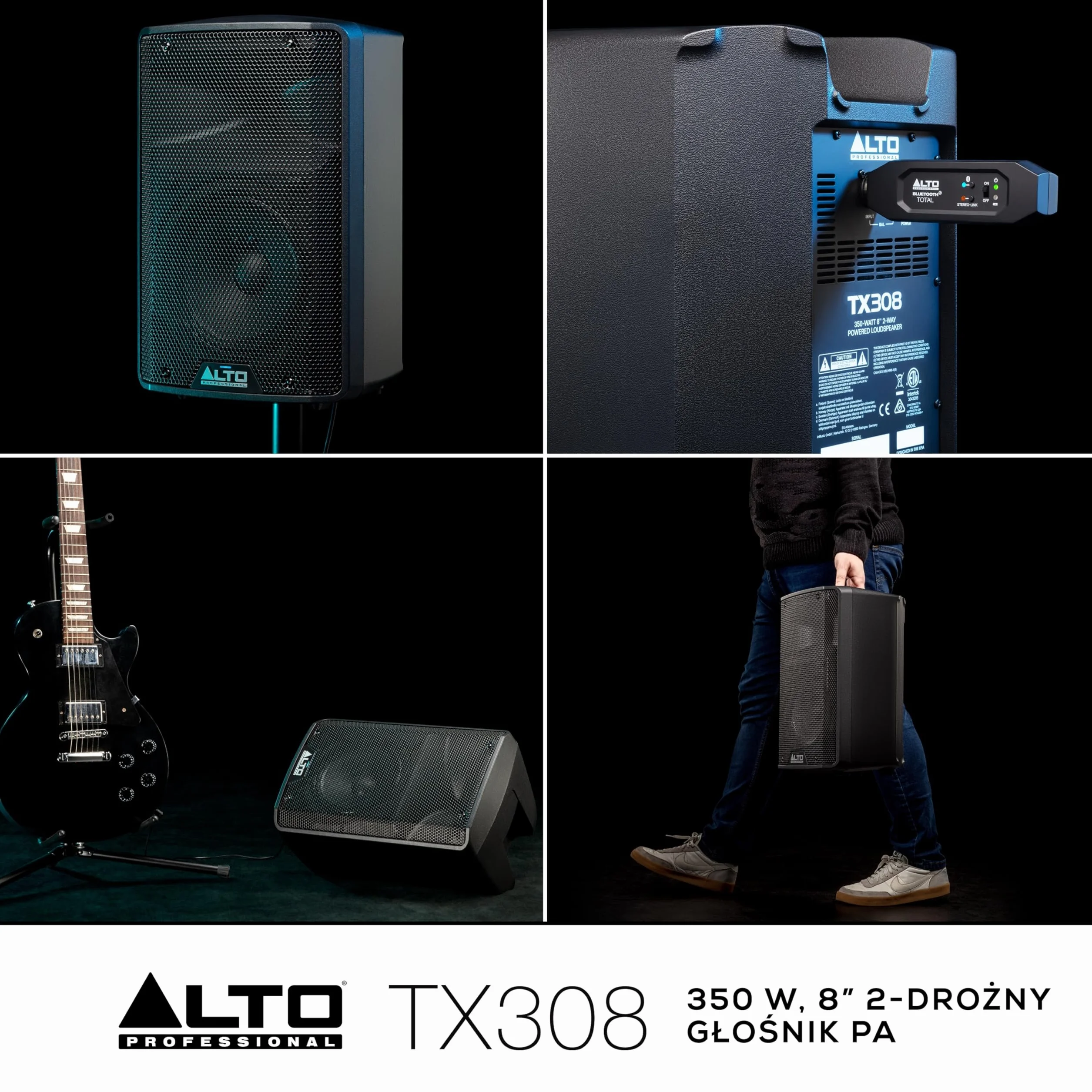 ALTO TX308 350W, 8" 2-Drożny Głośnik PA z Ogranicznikiem Sygnału i Wyłączanym Mikrofonowym Przedwzmacniaczem Liniowym i Wej/Wyj XLR