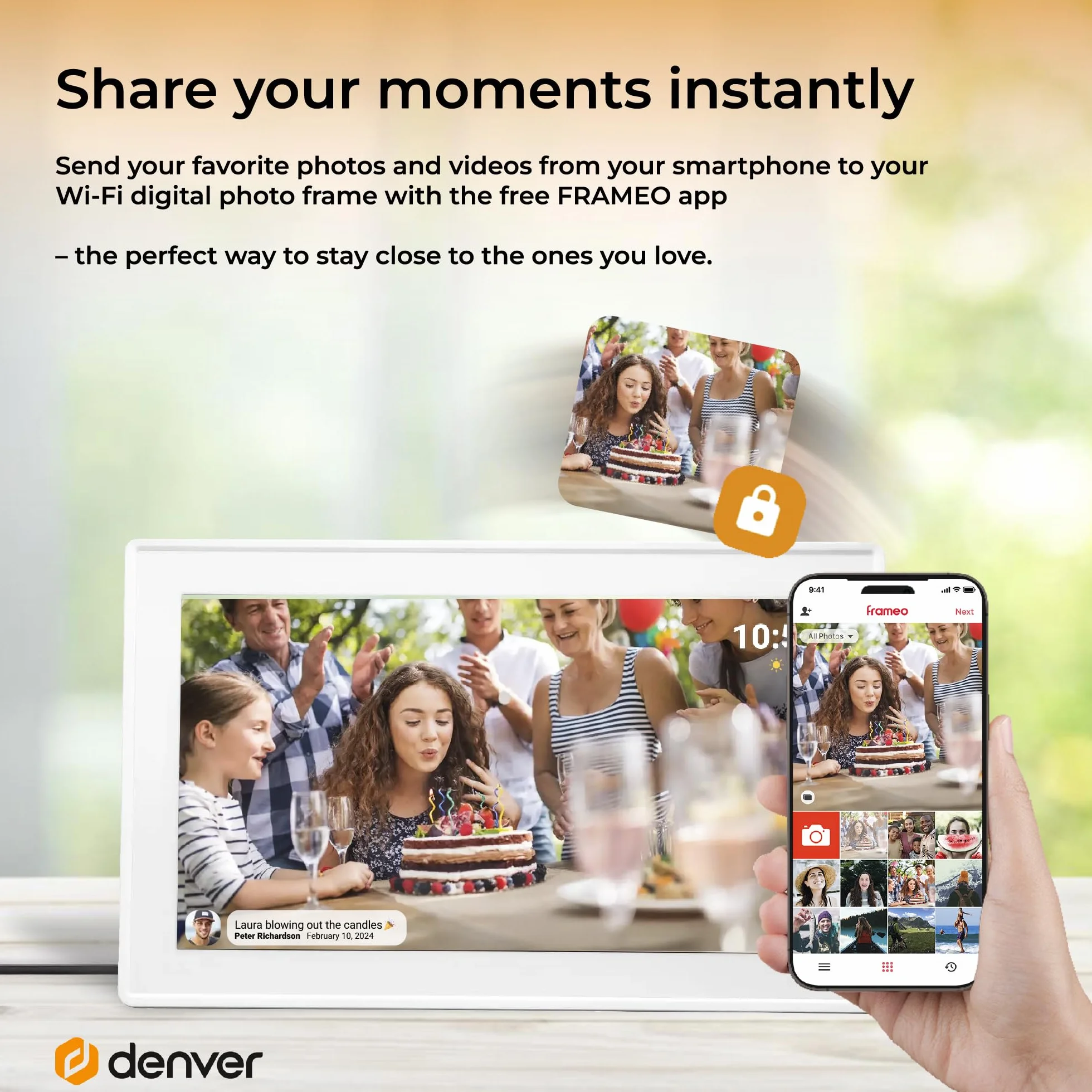 Denver PFF-1515W cyfrowa ramka na zdjęcia Wi-Fi – ekran dotykowy Full HD IPS 15,6", zintegrowane oprogramowanie FRAMEO, bezprzewodowe udostępnianie, automatyczne wyłączanie nocne, pamięć 16 GB, biała