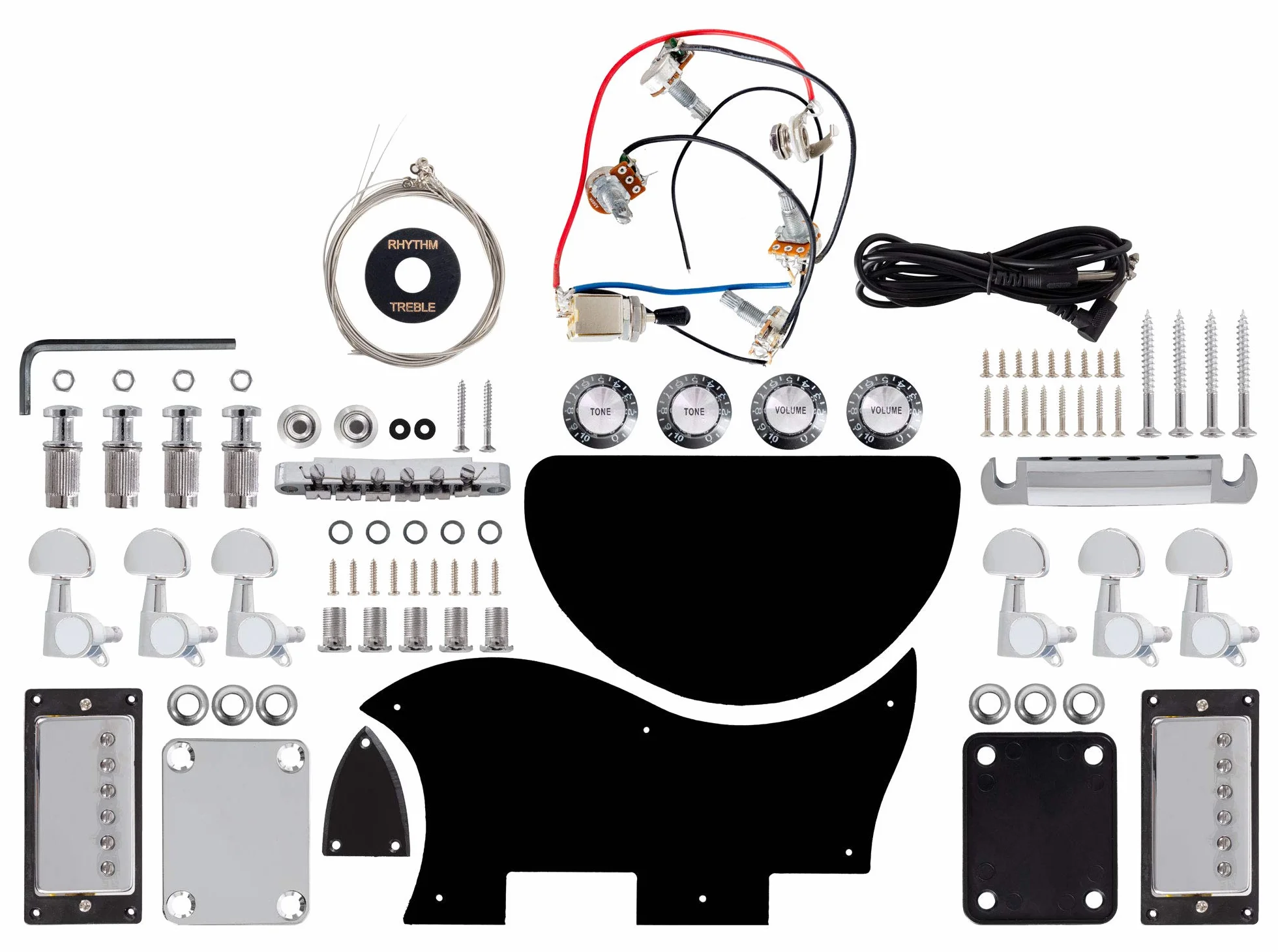 Zestaw do gitary elektrycznej DIY Rocktile Double Cut - Zestaw do gitary elektrycznej "Do-it-yourself", styl podwójnego cięcia, korpus: mahoń - rękojeść przykręcana mahoń - Podstrunnica : Blackwood